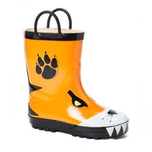 Lilly of New York Unisex Orange Tiger Face Rubber Rain Boots